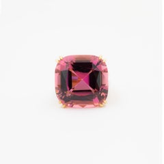 55.00 Carat Handmade Gold Cushion-Cut Hot Pink Tourmaline Cocktail Ring