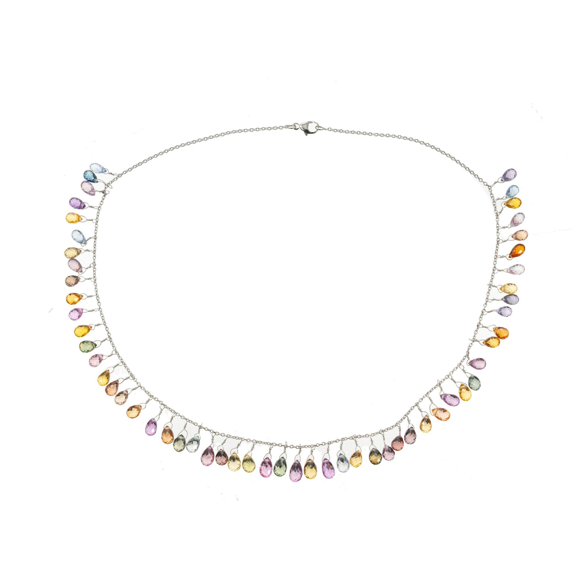 Taglio brillante 55,00 Carati Collana d'oro con zaffiro briolette multicolore in vendita