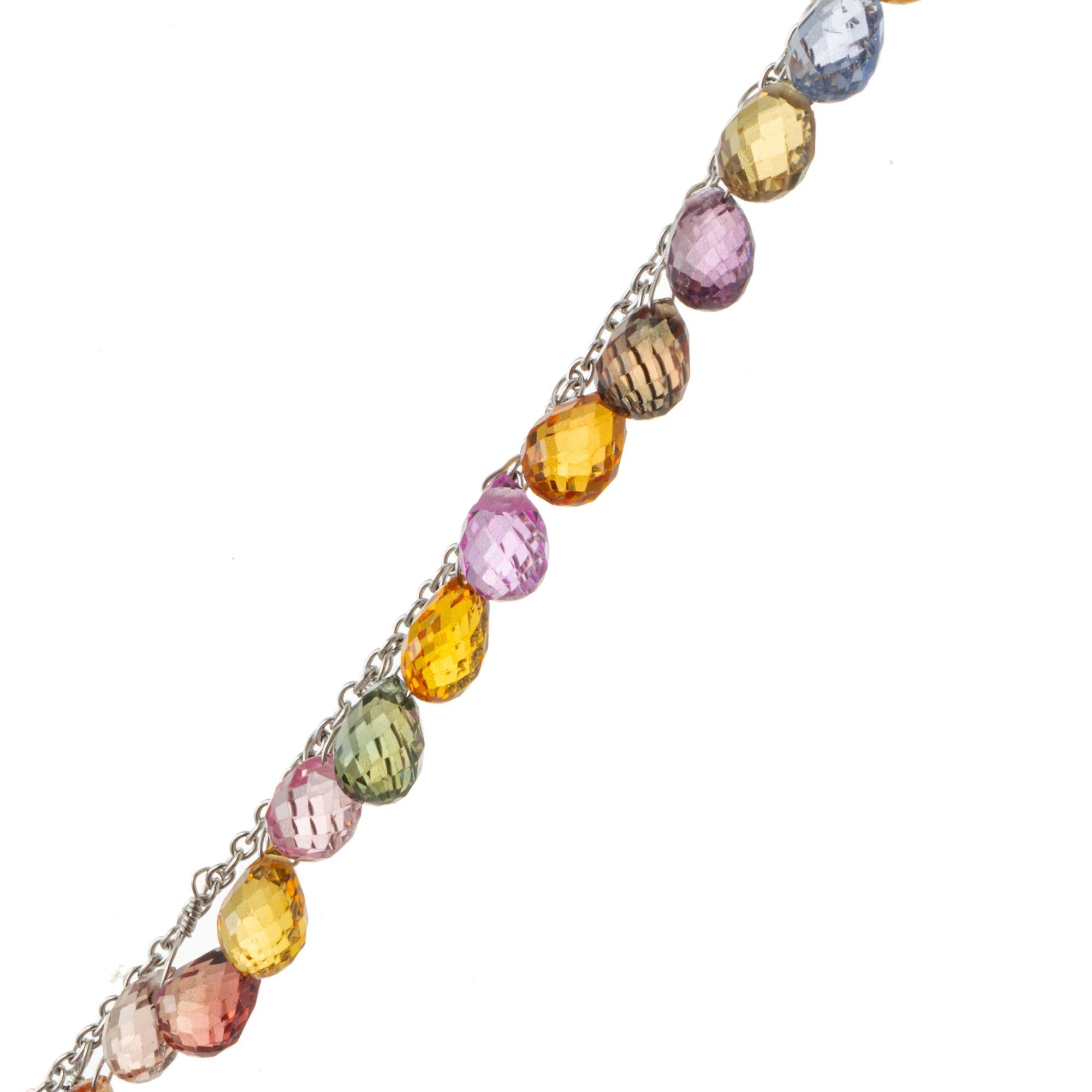 55,00 Carati Collana d'oro con zaffiro briolette multicolore In condizioni ottime in vendita a Stamford, CT