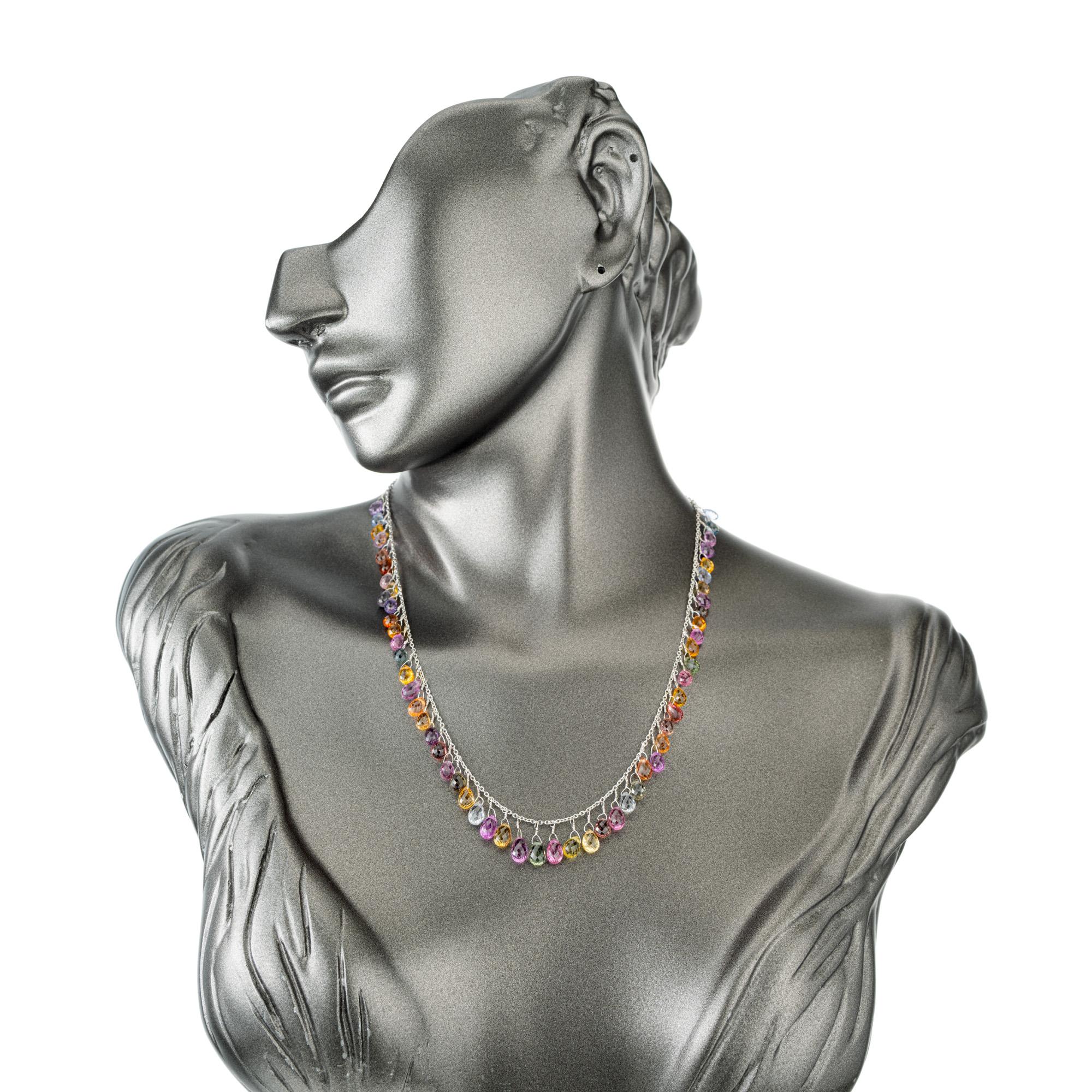 Donna 55,00 Carati Collana d'oro con zaffiro briolette multicolore in vendita