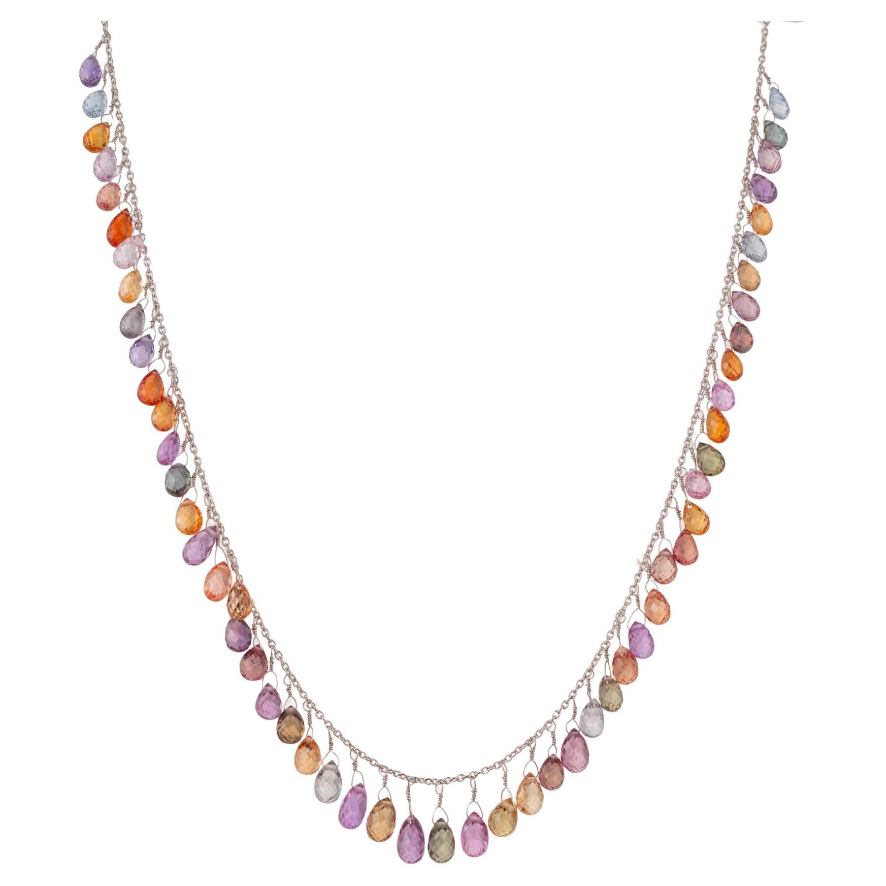 55.00 Carat Multi-Color Briolette Sapphire Gold Necklace