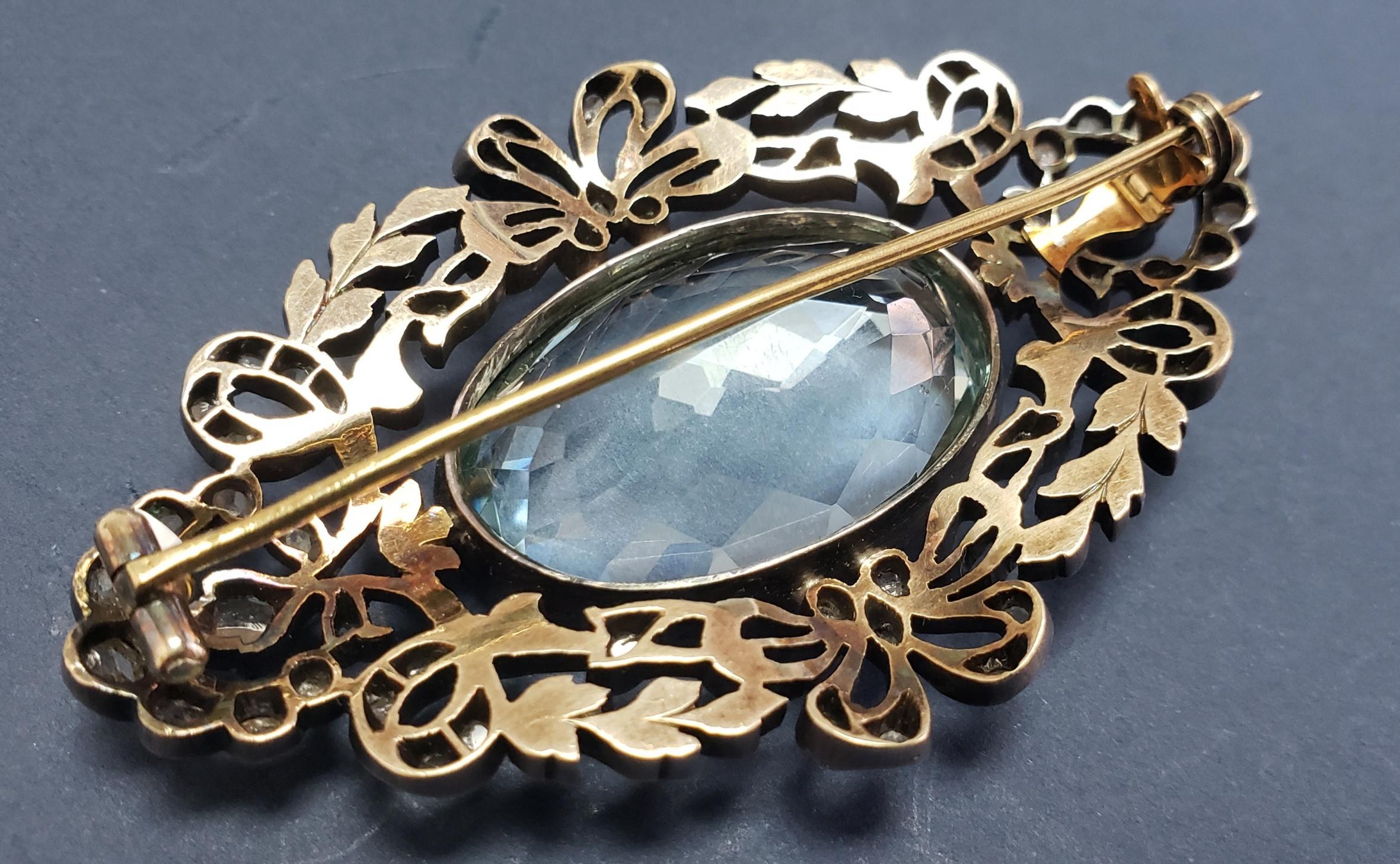 Oval Cut 55.00CT Aquamarine Brooch Silver over Gold C. Dunaigre Lab. For Sale