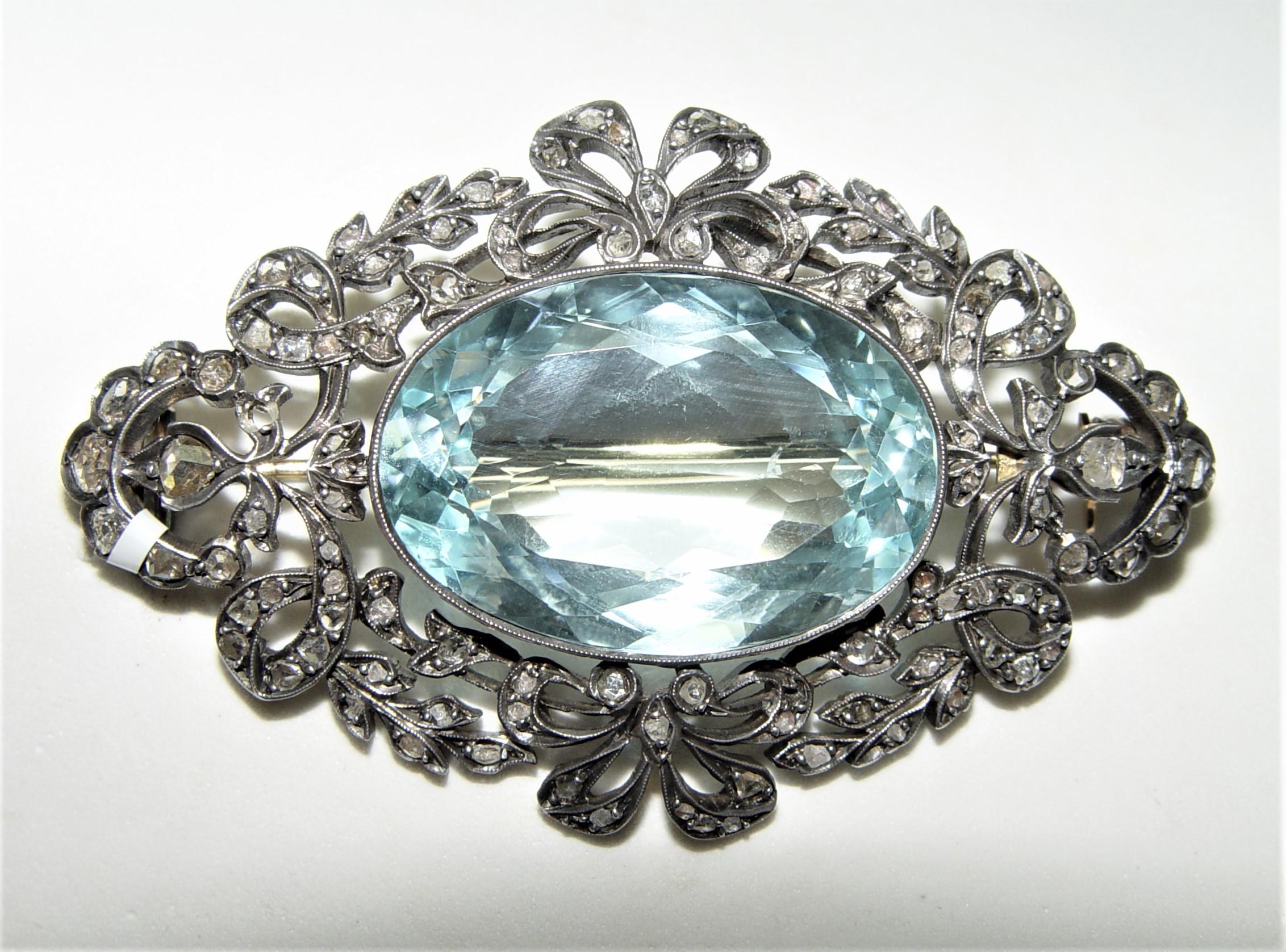55.00CT Aquamarine Brooch Silver over Gold C. Dunaigre Lab. In Good Condition For Sale In Chicago, IL