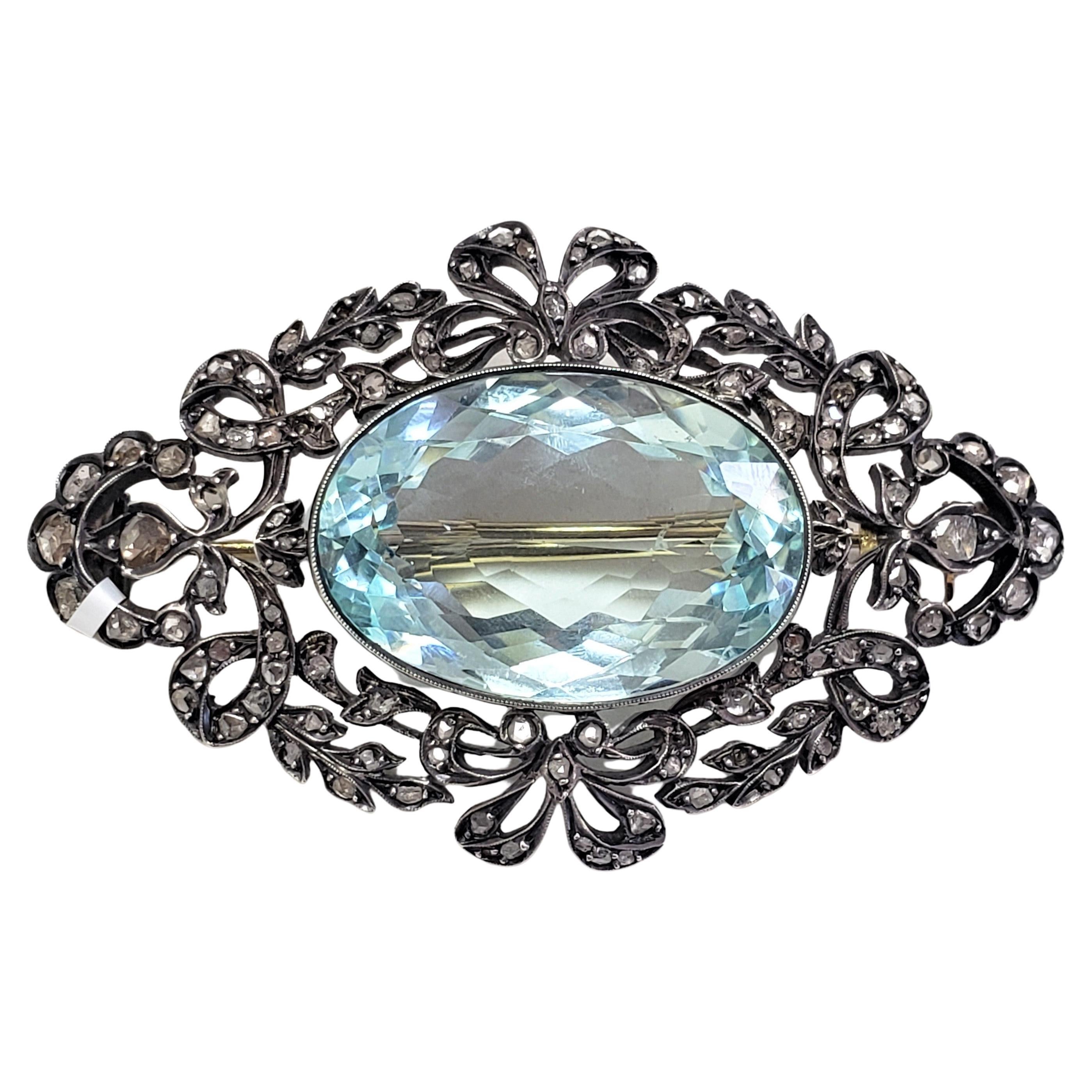 55.00CT Aquamarine Brooch Silver over Gold C. Dunaigre Lab. For Sale