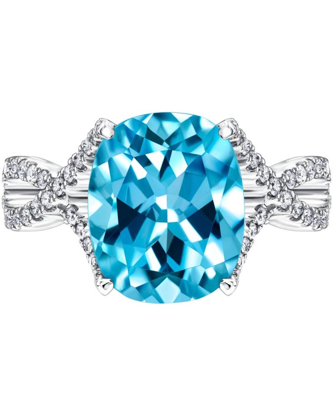 Anillo de compromiso de topacio azul en cojín de 5,50 quilates Diamante redondo de 0,66 quilates en oro de 18 quilates en venta 5