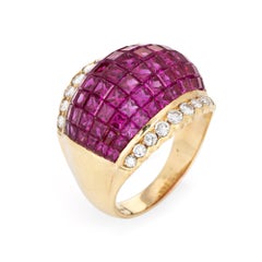 5.50ct Invisible Set Ruby Diamond Ring Vintage 18k Yellow Gold Cigar Band