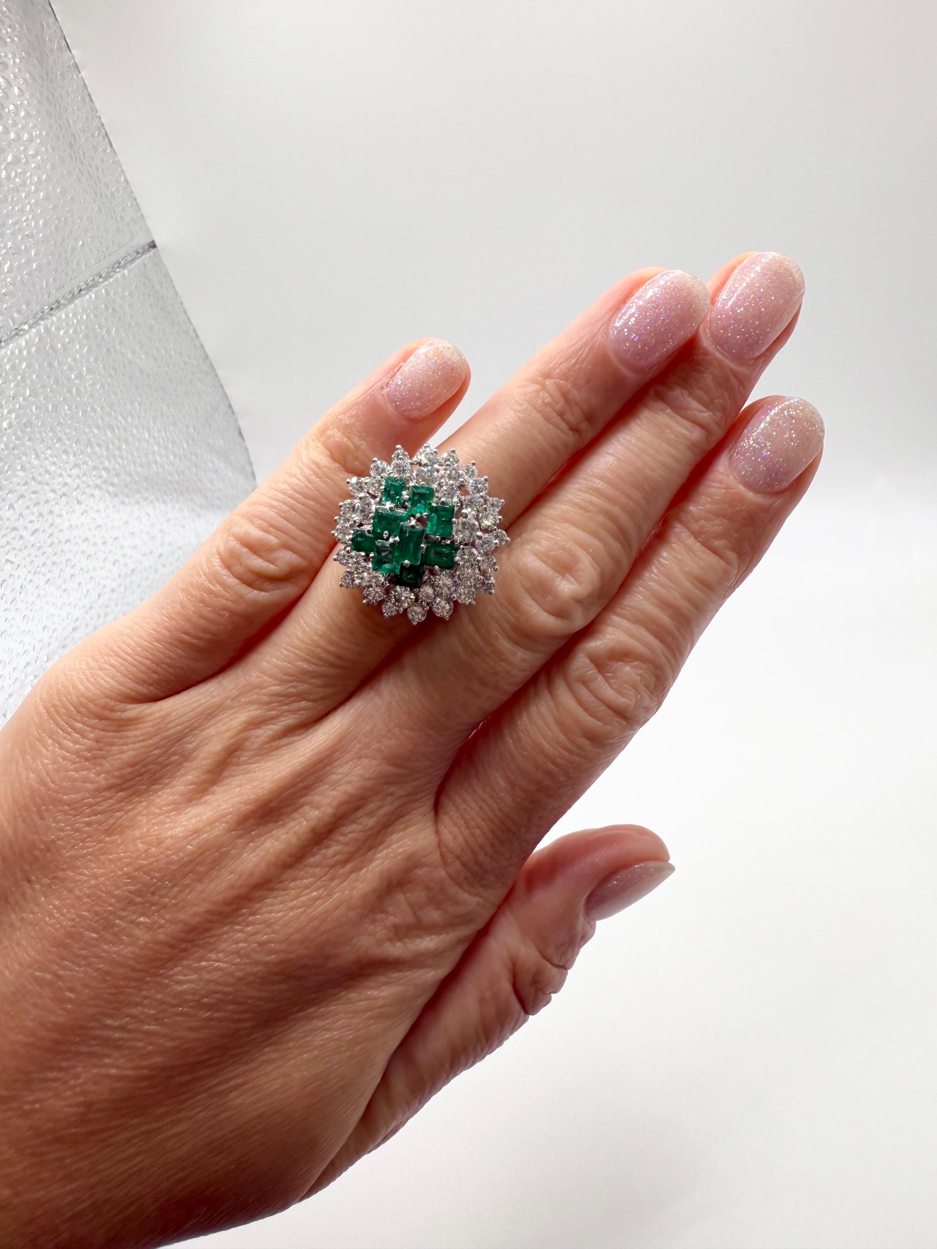 5.50ct Jardin Emerald Diamond ring in platinum stunning bouqet art deco motif For Sale 5