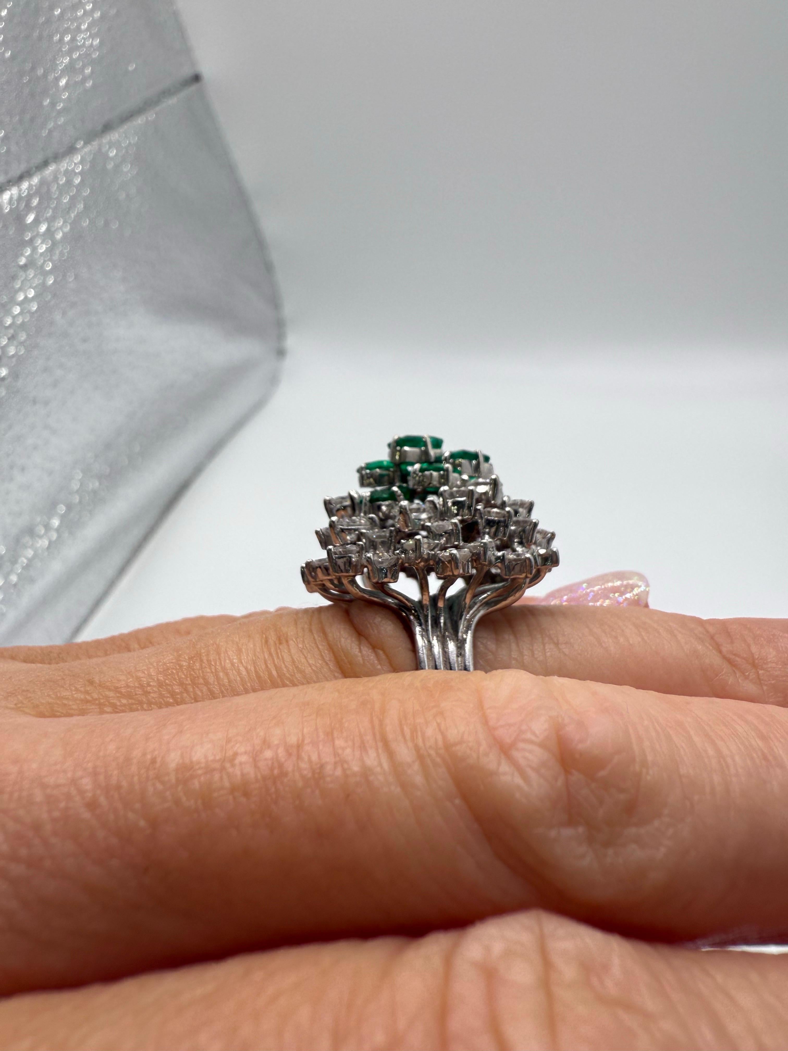 5.50ct Jardin Emerald Diamond ring in platinum stunning bouqet art deco motif For Sale 6