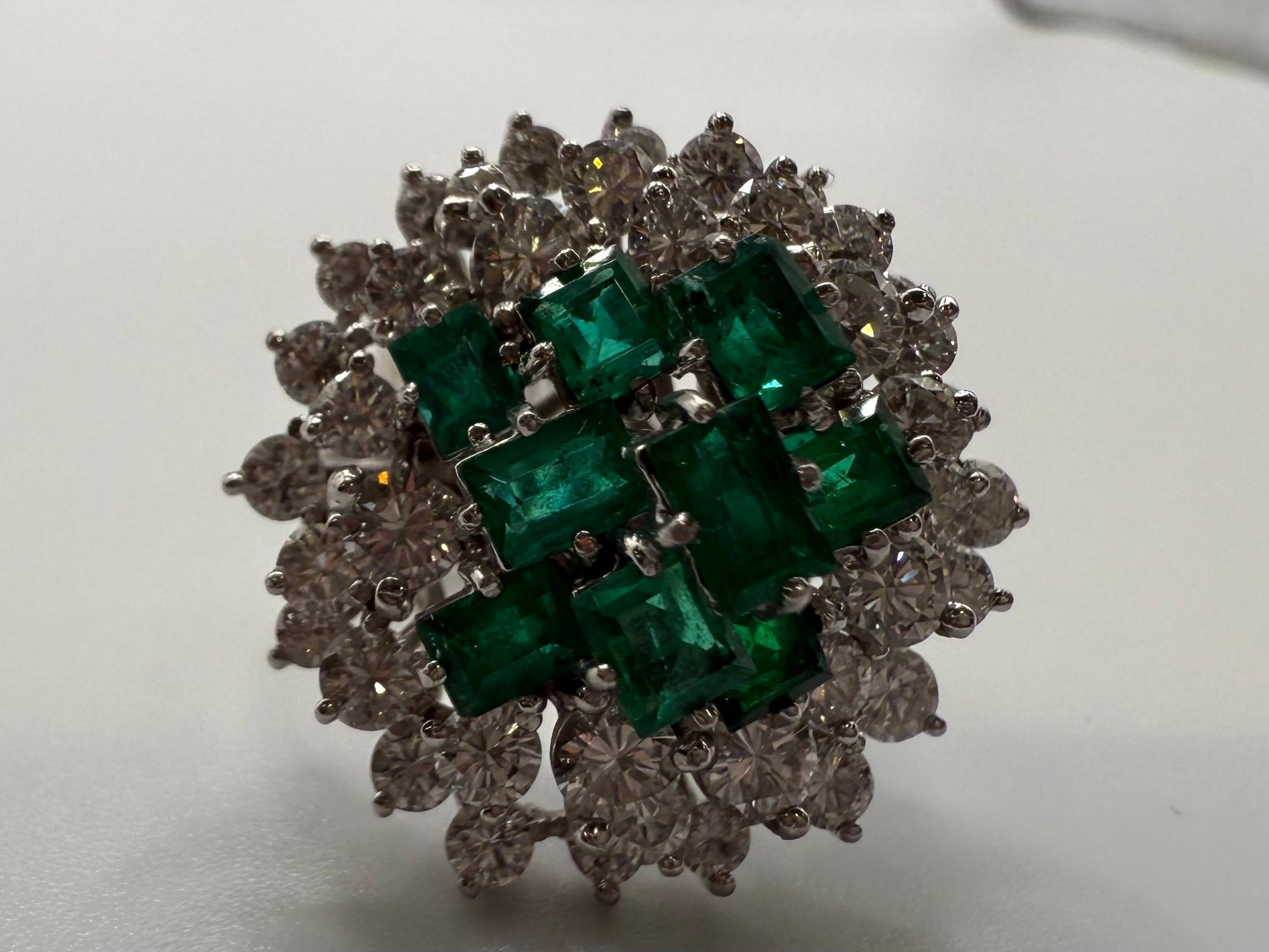 Emerald Cut 5.50ct Jardin Emerald Diamond ring in platinum stunning bouqet art deco motif For Sale