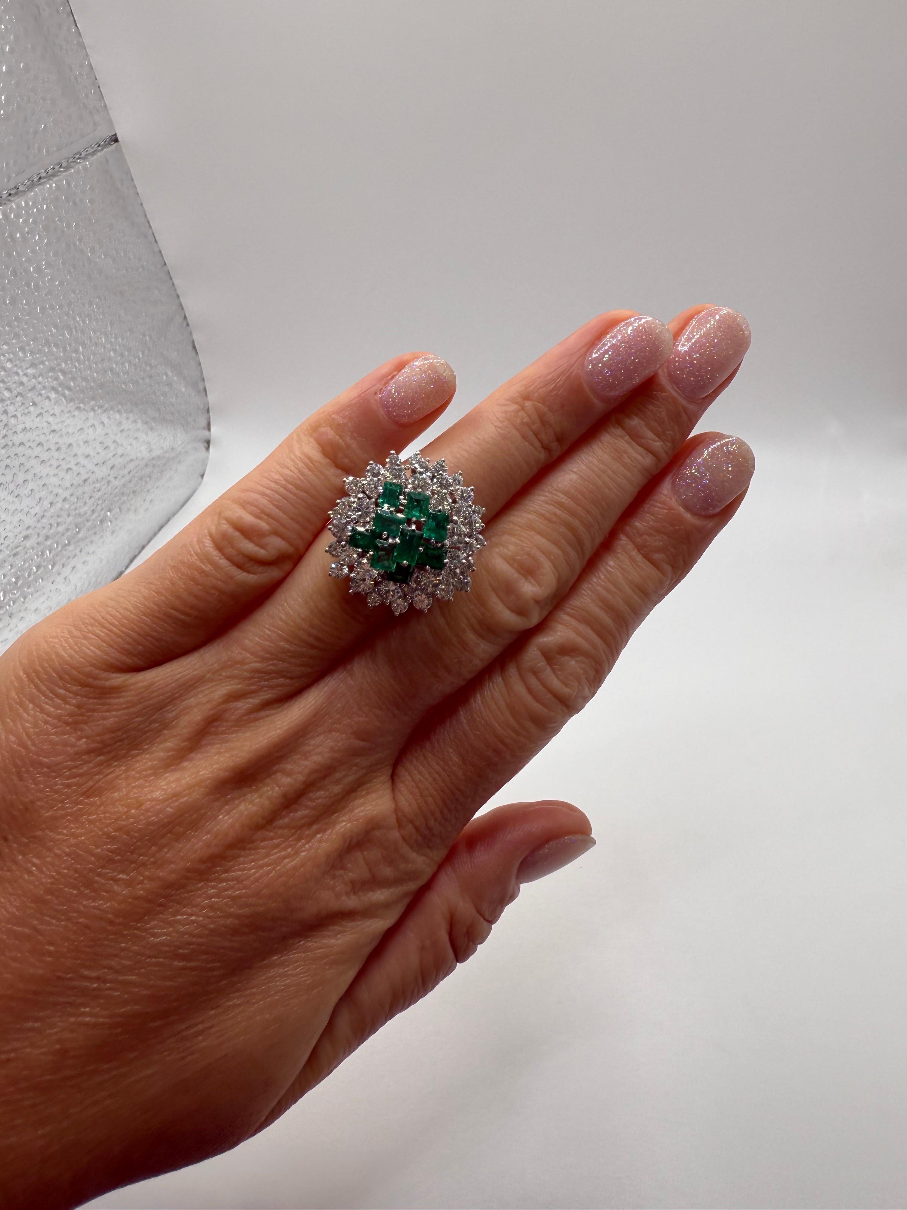 5.50ct Jardin Emerald Diamond ring in platinum stunning bouqet art deco motif For Sale 1