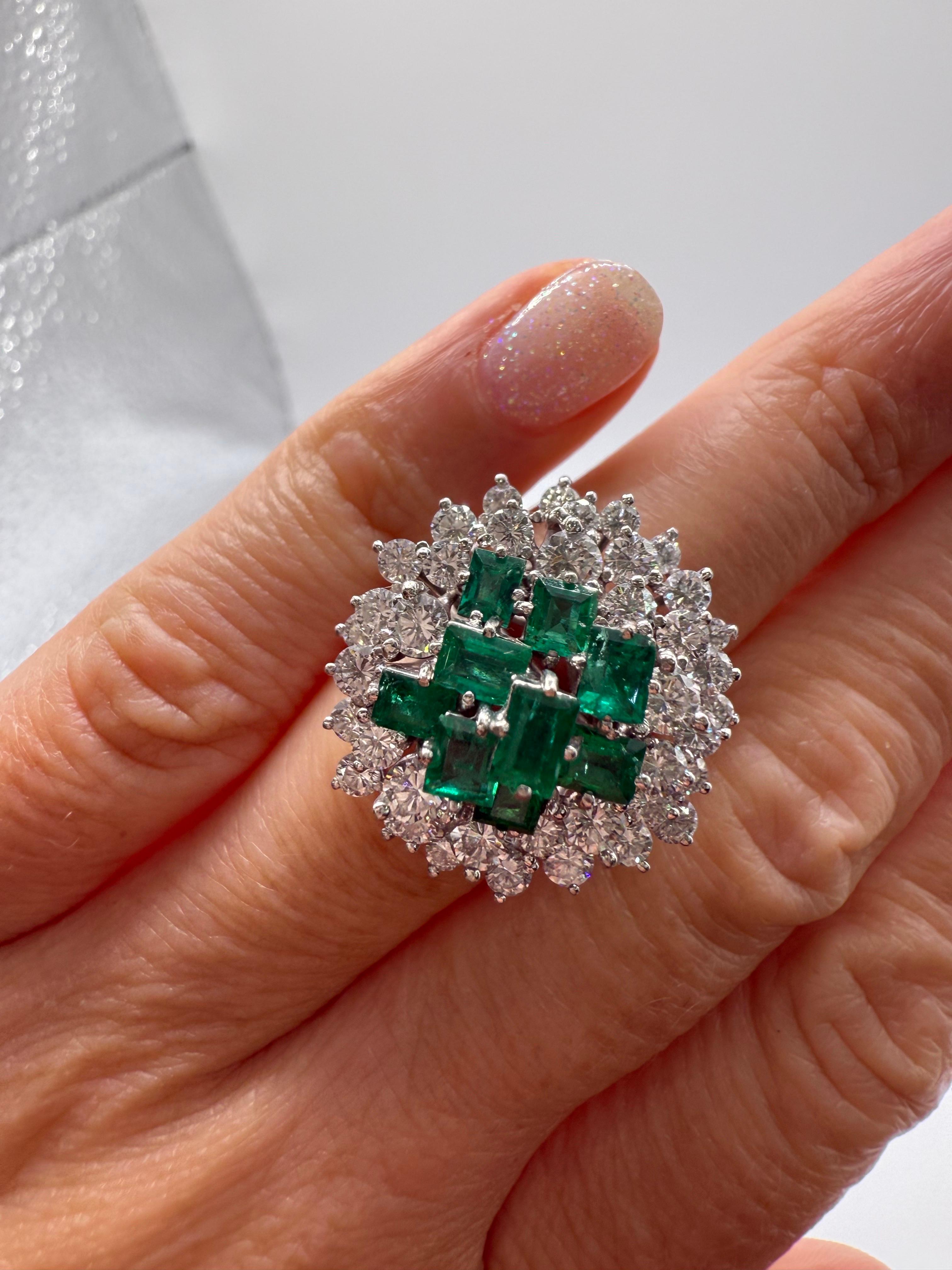 5.50ct Jardin Emerald Diamond ring in platinum stunning bouqet art deco motif For Sale 2