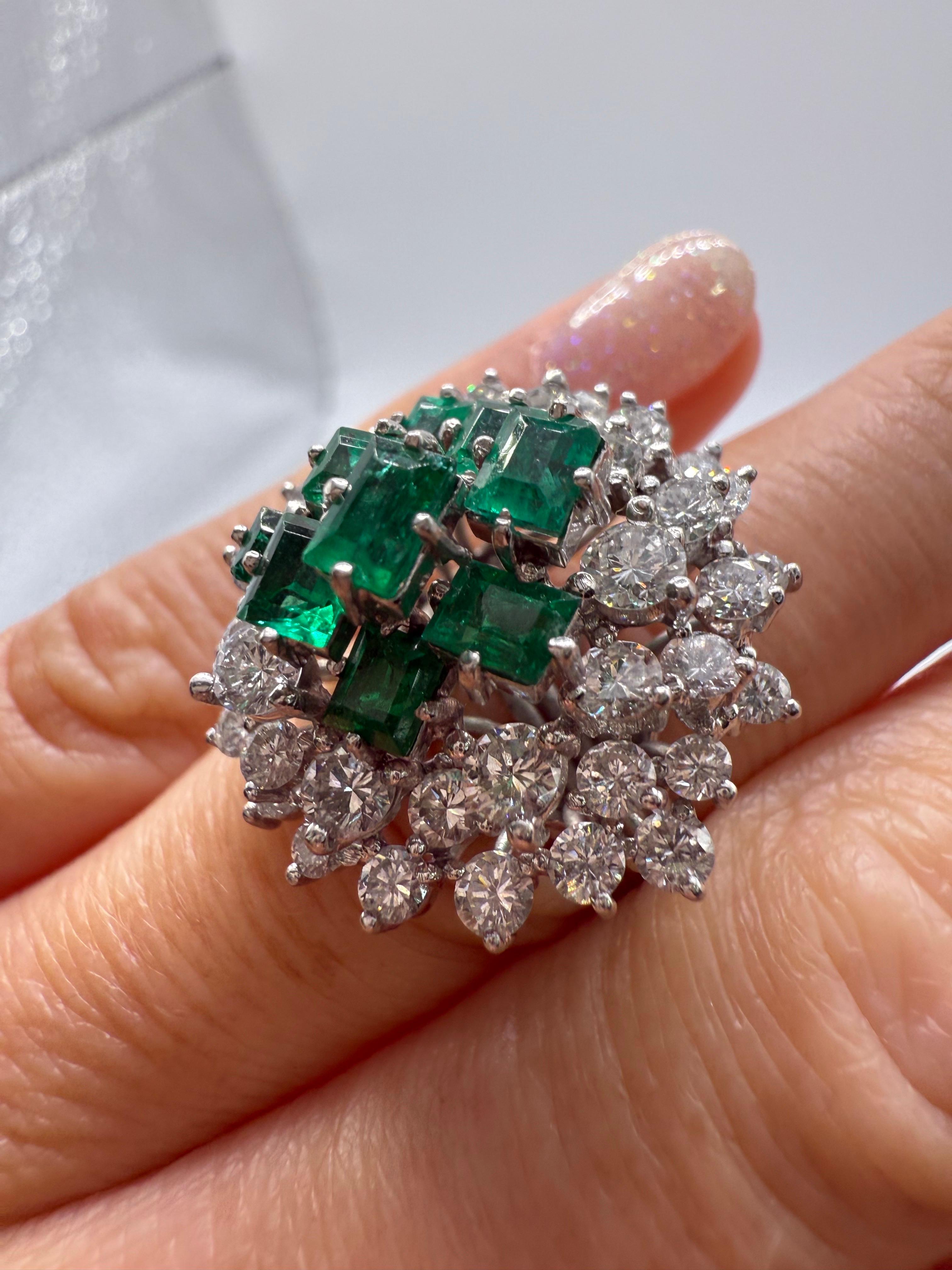 5.50ct Jardin Emerald Diamond ring in platinum stunning bouqet art deco motif For Sale 3