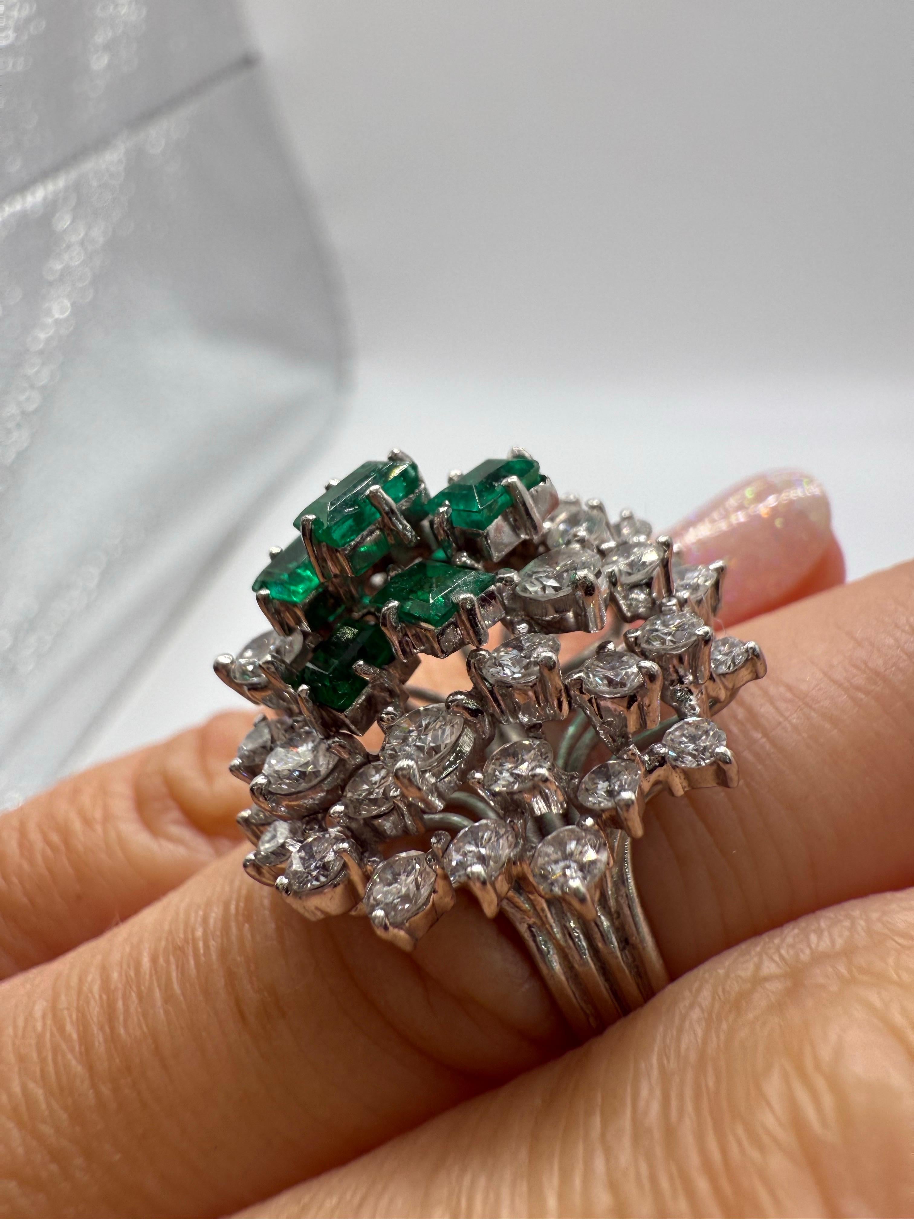 5.50ct Jardin Emerald Diamond ring in platinum stunning bouqet art deco motif For Sale 4