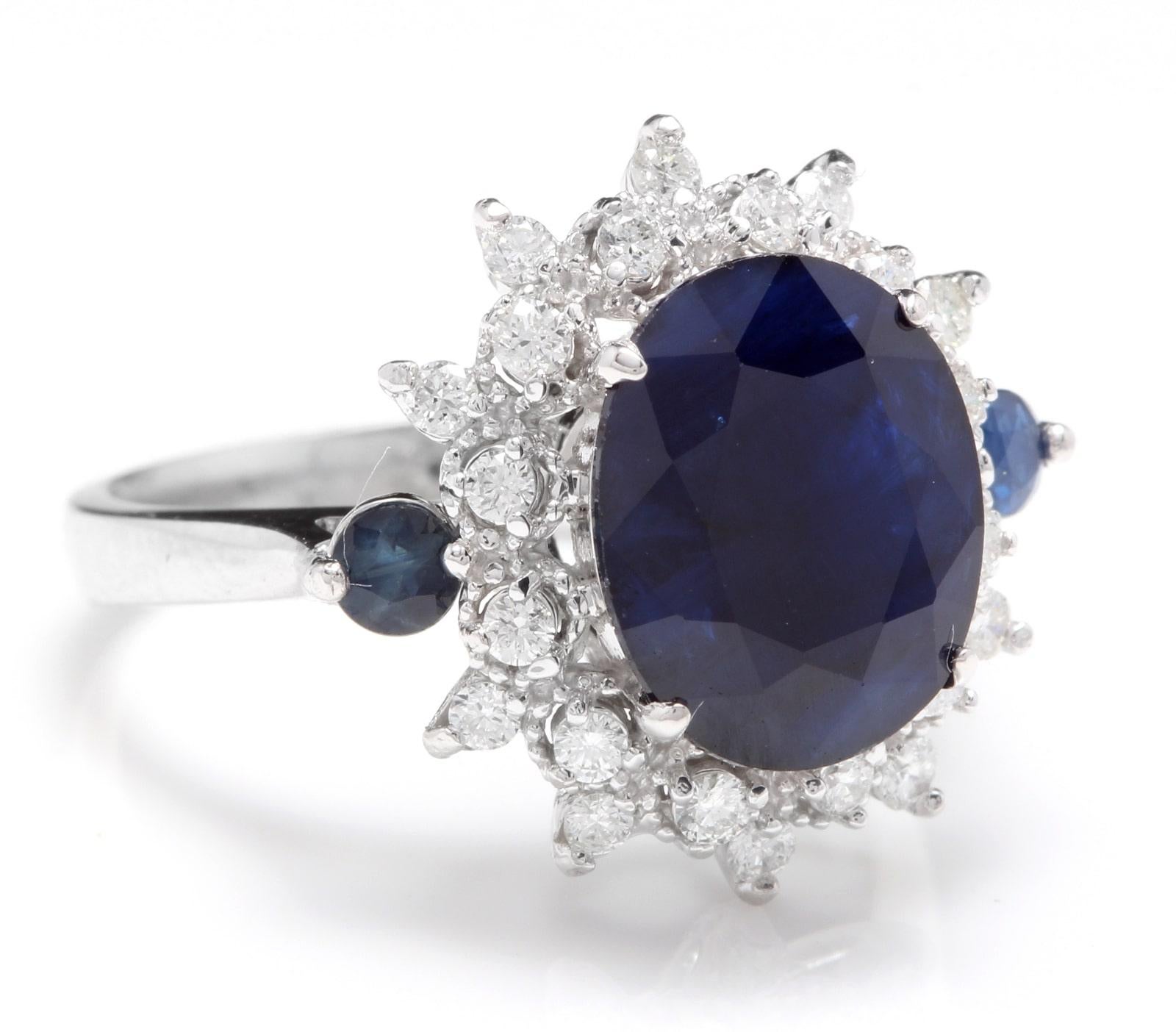 5.50 Carats Exquisite Natural Blue Sapphire and Diamond 14K Solid White Gold Ring

Suggested Replacement Value $5,300.00

Total Natural Blue Sapphire Weights: Approx. 5.00 Carats 

Sapphire Measures: 11 x 9.00mm

Natural Round Diamonds Weight: .50