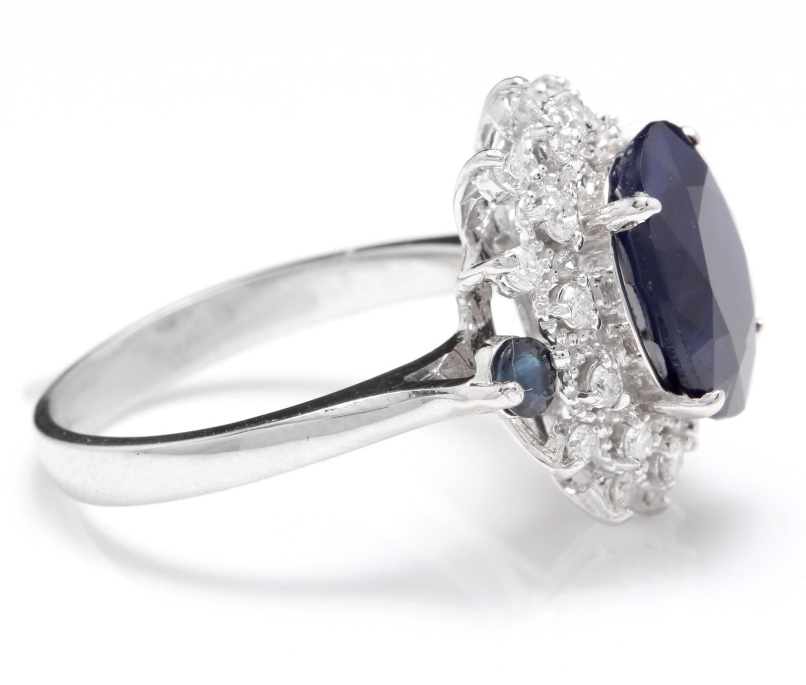 Mixed Cut 5.50ct Natural Blue Sapphire & Diamond 14k Solid White Gold Ring For Sale