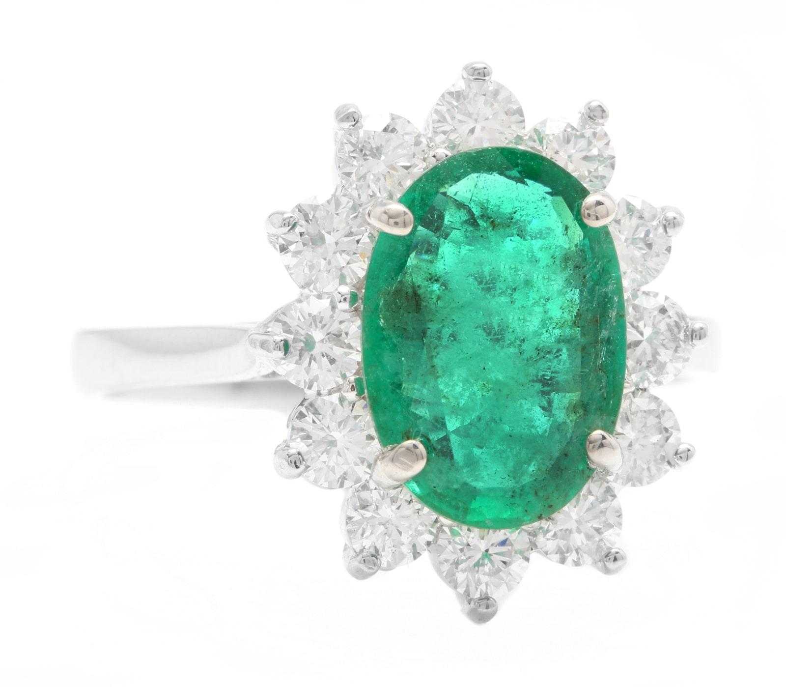 5.50 Carats Natural Emerald and Diamond 14K Solid White Gold Ring

Suggested Replacement Value: $7,000.00

Total Natural Oval Green Emerald Weight is: Approx. 4.00 Carats (transparent)

Emerald Treatment: Oiling  

Emerald Measures: Approx. 11.00 x