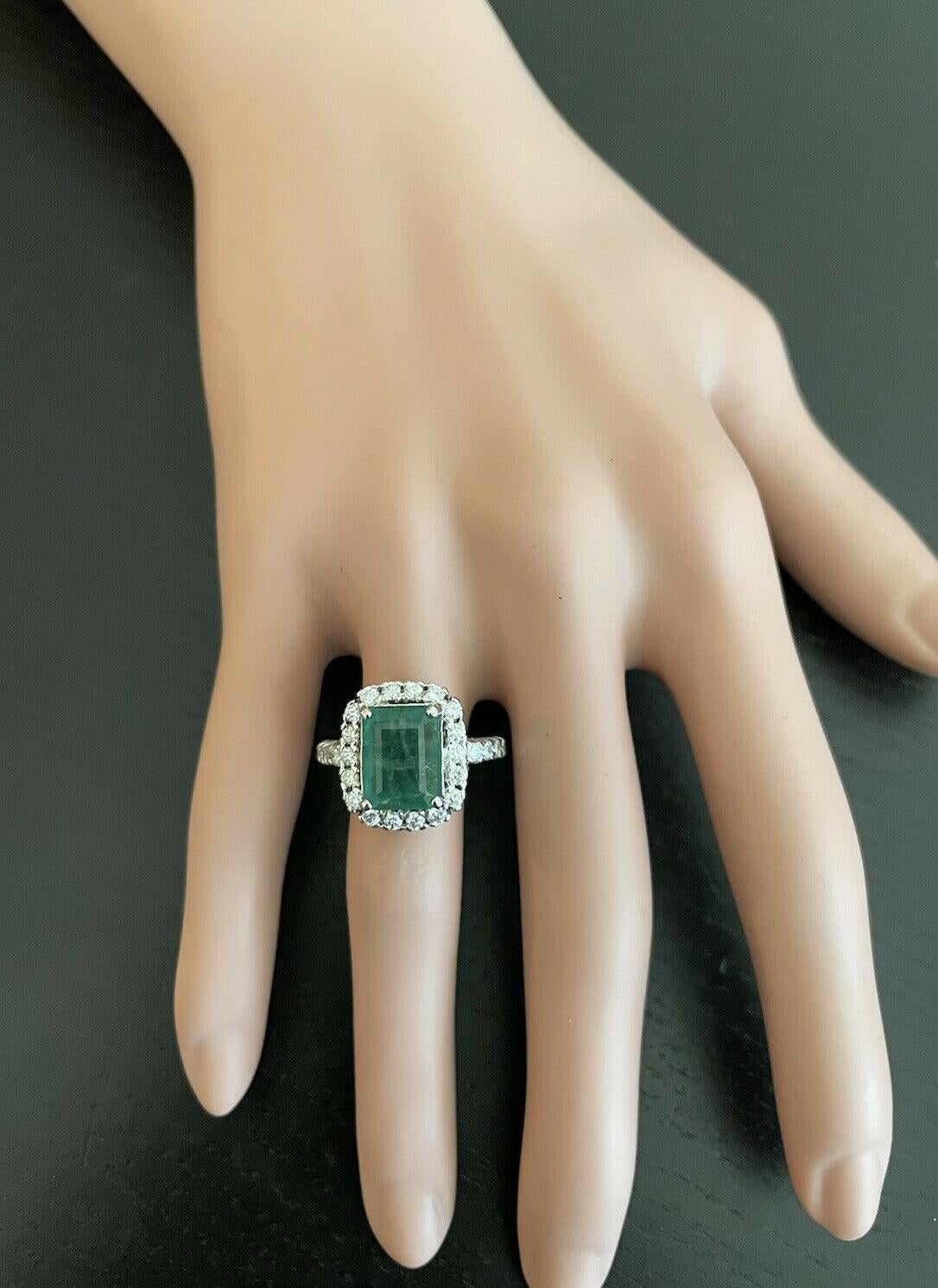 5.50ct Natural Emerald & Diamond 14k Solid White Gold Ring For Sale 1