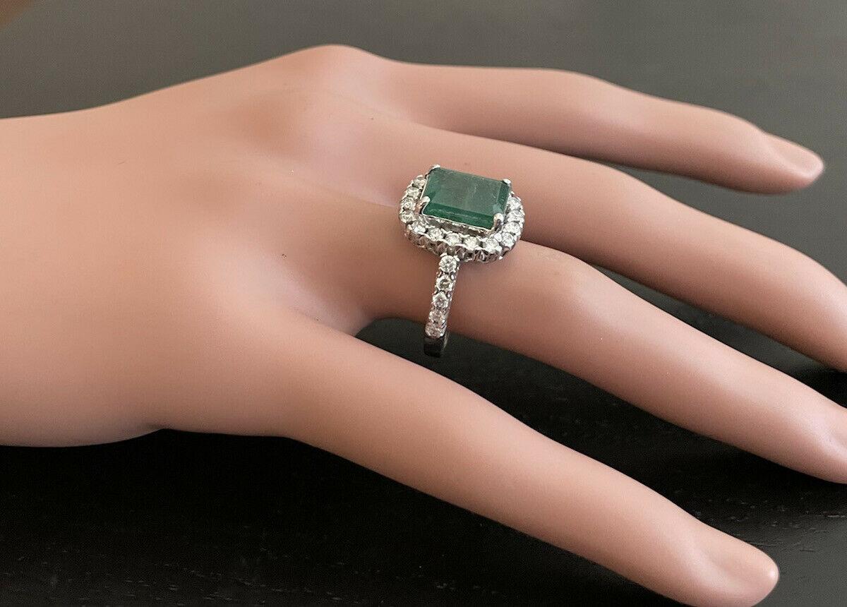 5,50ct Natürlicher Smaragd & Diamant 14k Massiv Weißgold Ring im Angebot 2