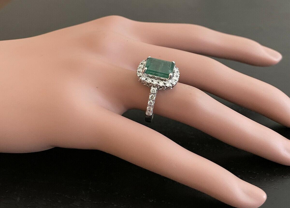 5.50ct Natural Emerald & Diamond 14k Solid White Gold Ring For Sale 2