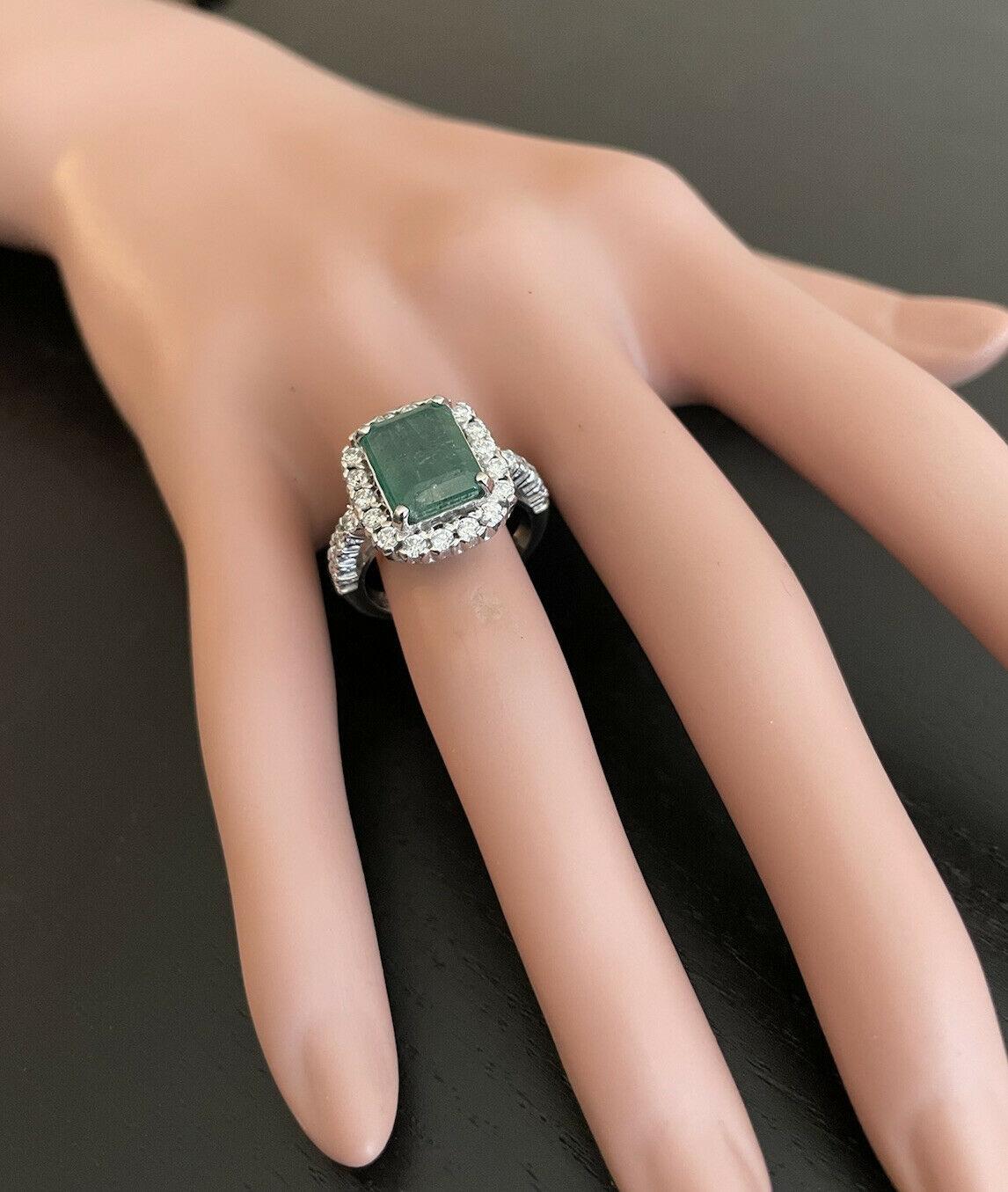 5.50ct Natural Emerald & Diamond 14k Solid White Gold Ring For Sale 3