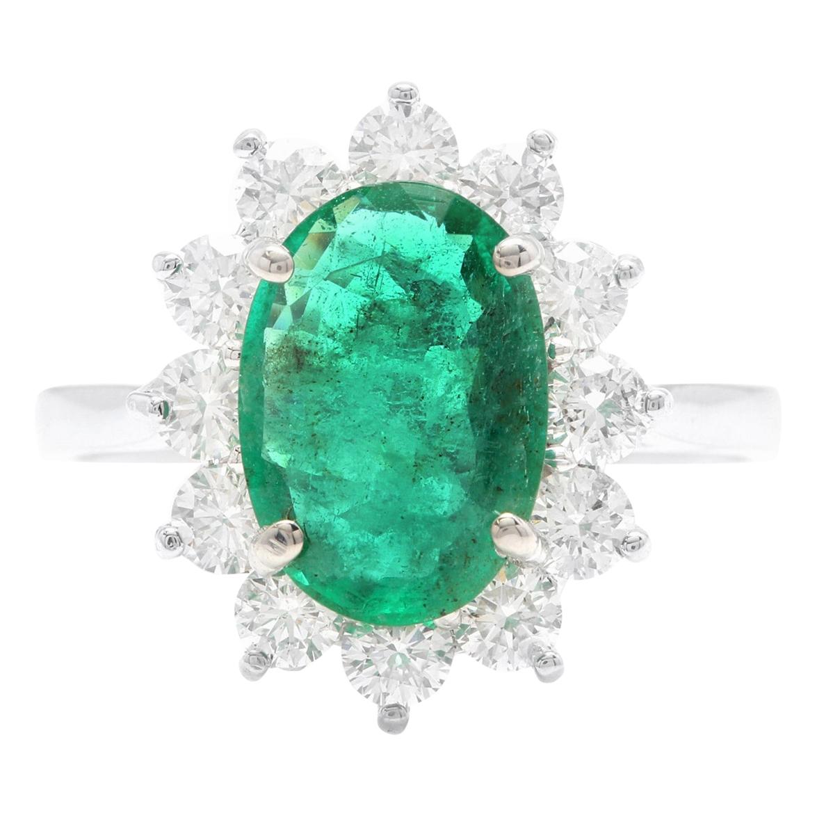 5.50ct Natural Emerald & Diamond 14k Solid White Gold Ring