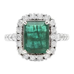 Anillo de oro blanco macizo de 14k con esmeralda natural y diamante de 5,50 ct