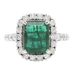 5.50ct Natural Emerald & Diamond 14k Solid White Gold Ring