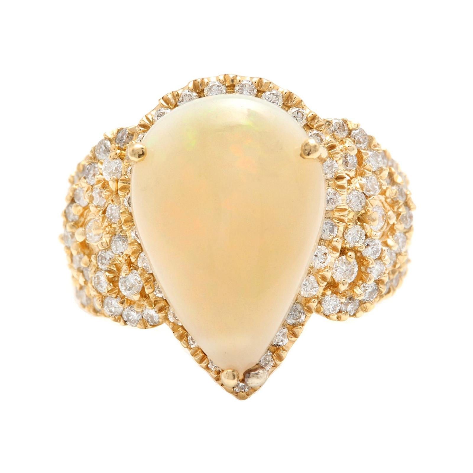 Bague en or jaune massif 14 carats avec opale éthiopienne naturelle de 5,50 carats et diamants