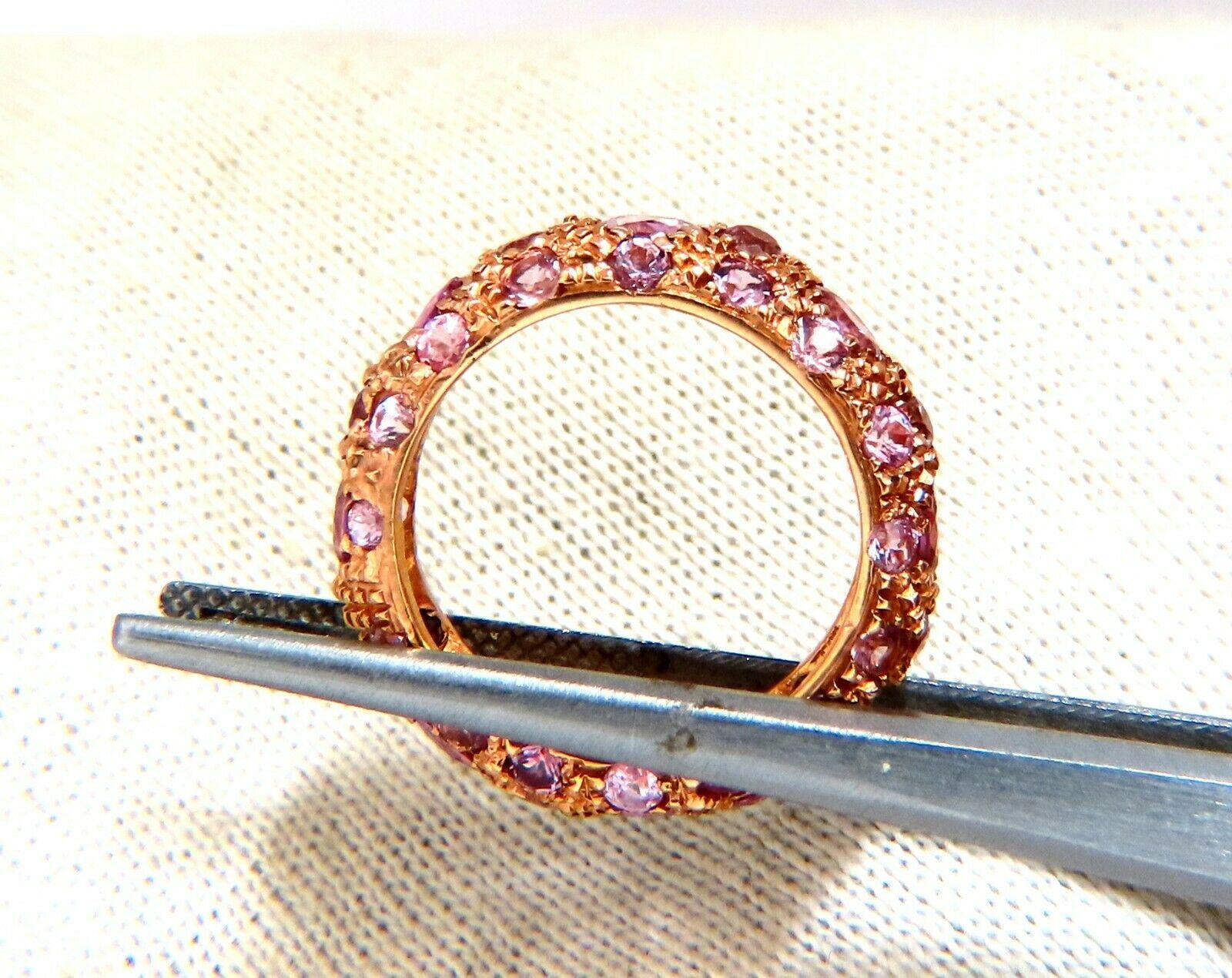 5.50ct. Natural Pink Sapphires Eternity Bead Set Ring 14kt Rose Gold In Excellent Condition In New York, NY