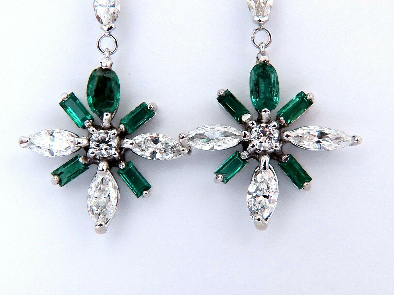 Round Cut 5.50ct Natural Round Emeralds Diamond Earrings 14kt Snowflake Dangle For Sale