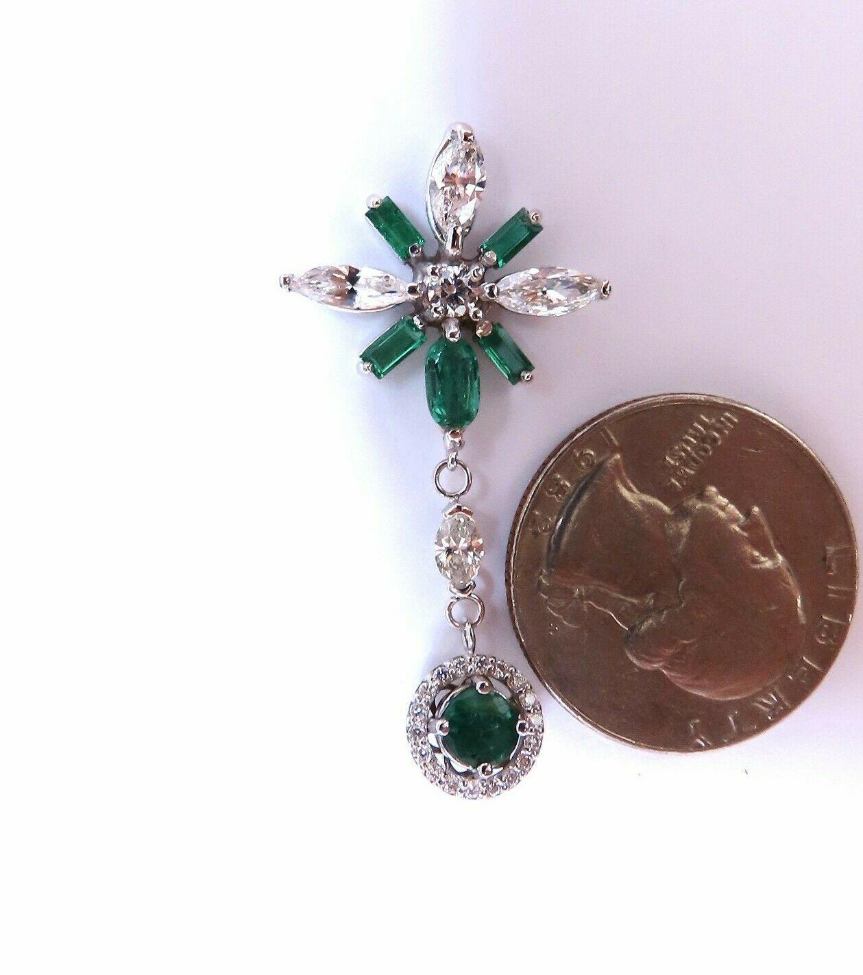 5.50ct Natural Round Emeralds Diamond Earrings 14kt Snowflake Dangle In New Condition For Sale In New York, NY