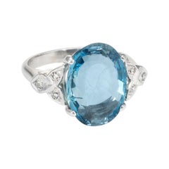 5.50ct Santa Maria Aquamarine Diamond Cocktail Ring Vintage 14k White Gold