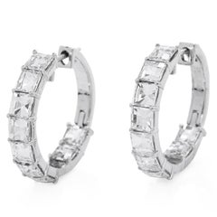 5.50ct Square French Cut Diamond 18K White Gold Inside Outside Hoop Earrings  