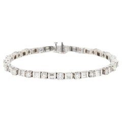 Tennisarmband mit 5,50 Karat Diamanten, 14k Weißgold, rundem Baguette- Baguette-Diamant