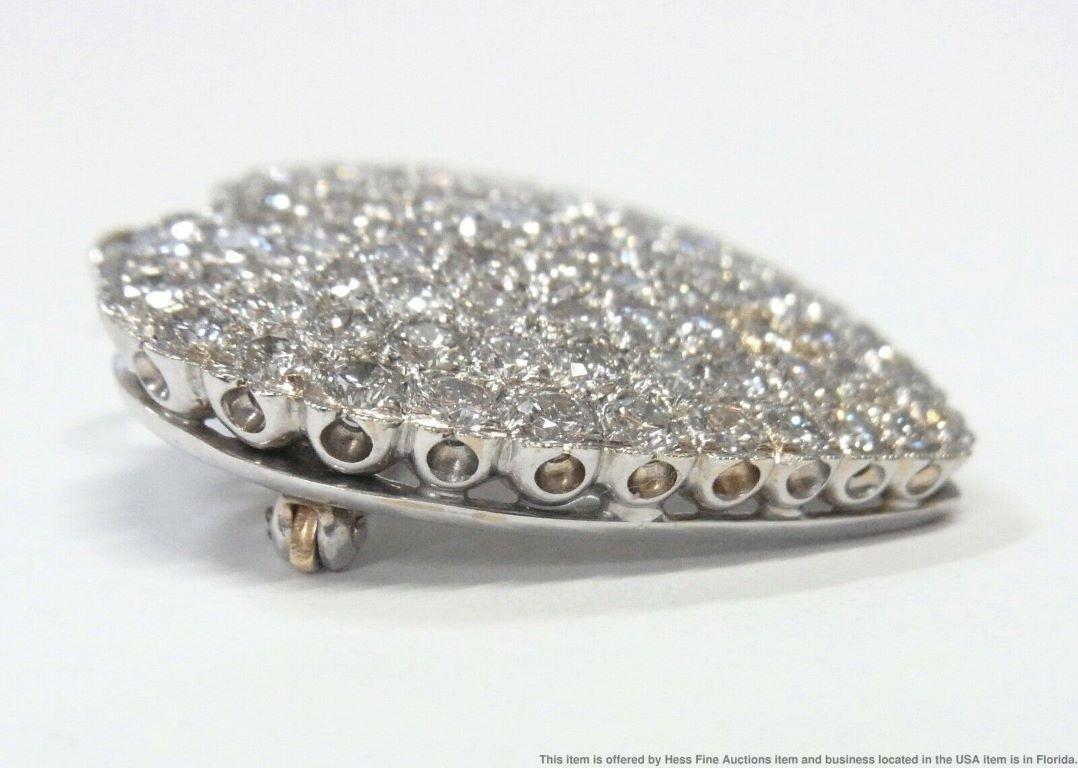 Antique 5.50ctw Fine VS F-G Diamond Heart 14k White Gold Large Brooch or Pendant In Good Condition For Sale In St. Petersburg, FL