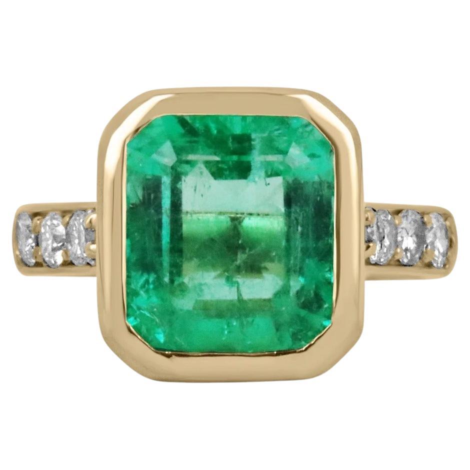 5.50tcw 18K AAA Quality Asscher Colombian Emerald & Diamond Accent Engagement Ri For Sale