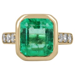 18K AAA Qualität Asscher Verlobungsring mit kolumbianischem Smaragd und Diamant-Akzent, 5,50 Karat