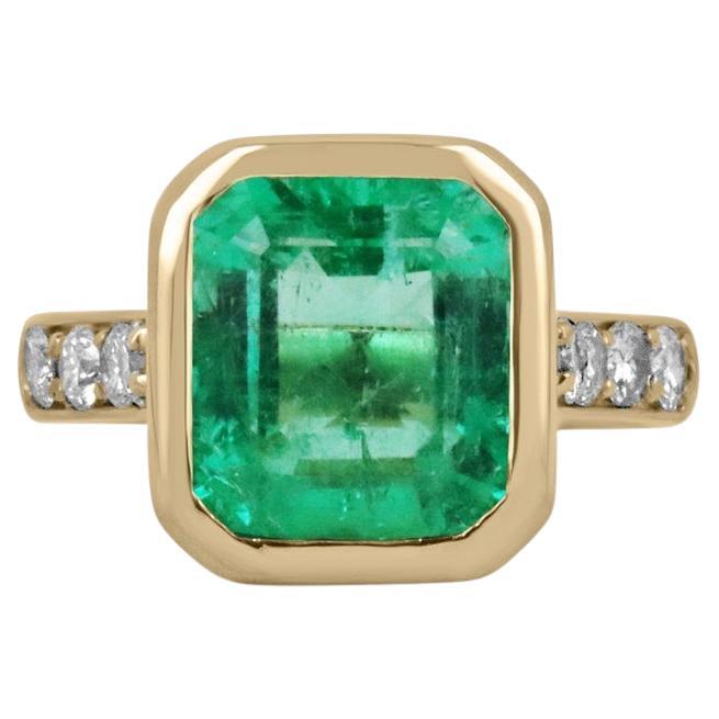 5.50tcw AAA Emerald & Diamond Bezel Set Engagement Ring 18K  Colombian Emerald