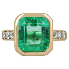 5.50tcw AAA Emerald & Diamond Bezel Set Engagement Ring 18K  Colombian Emerald 