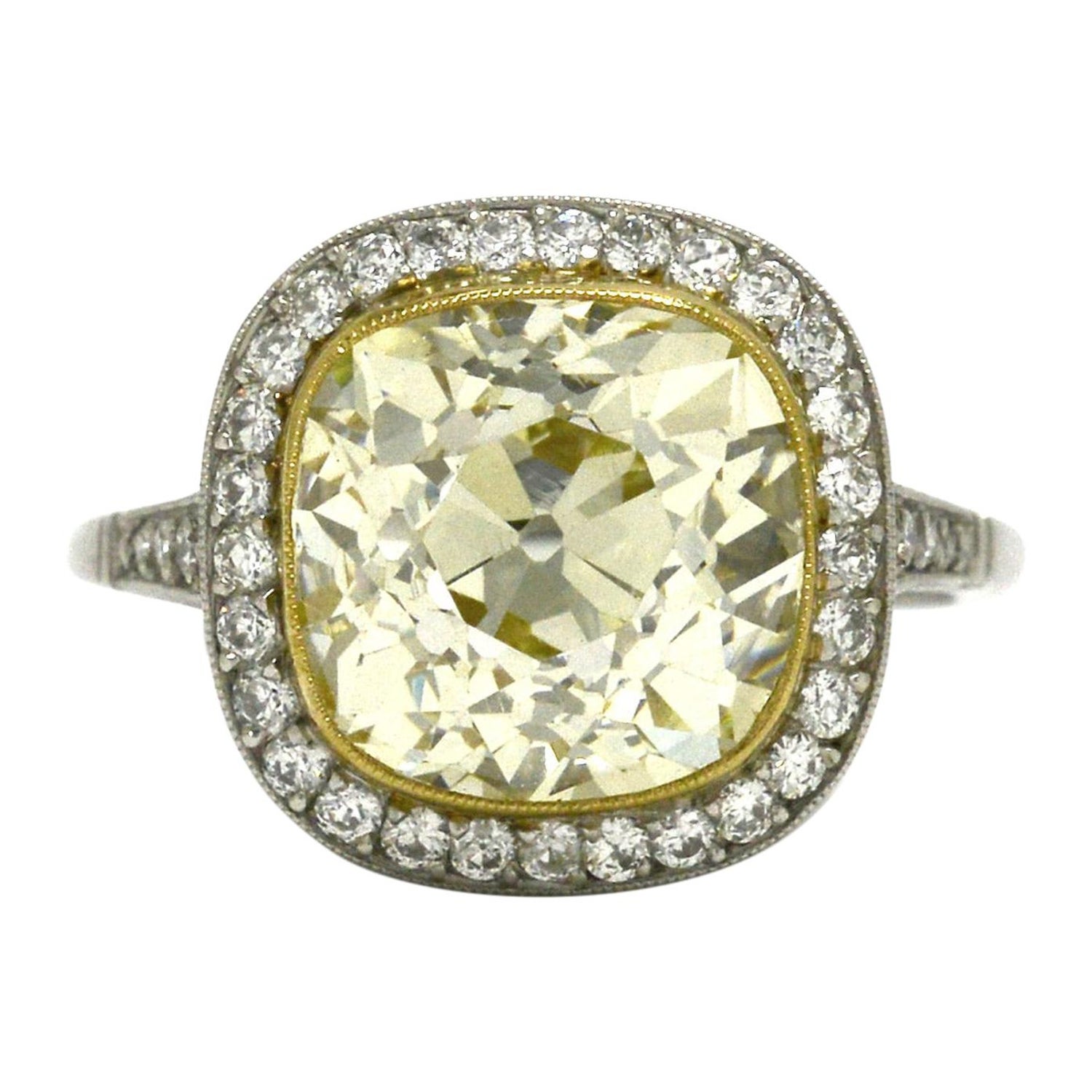5.50 Carat Antique Yellow Diamond Engagement Ring Old Mine Cut Edwardian  Style For Sale at 1stDibs | antique yellow diamond ring, antique engagement  rings