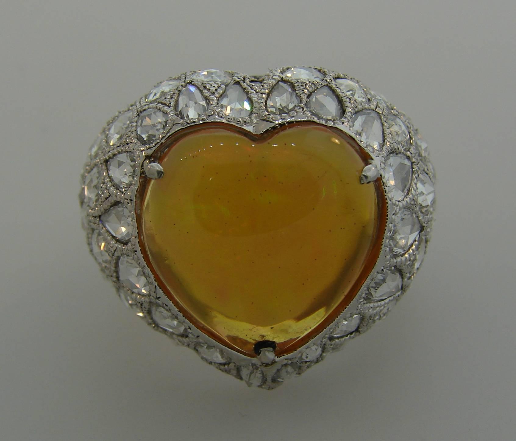 Mixed Cut 5.51 Carat Australian Opal Diamond White Gold Ring For Sale
