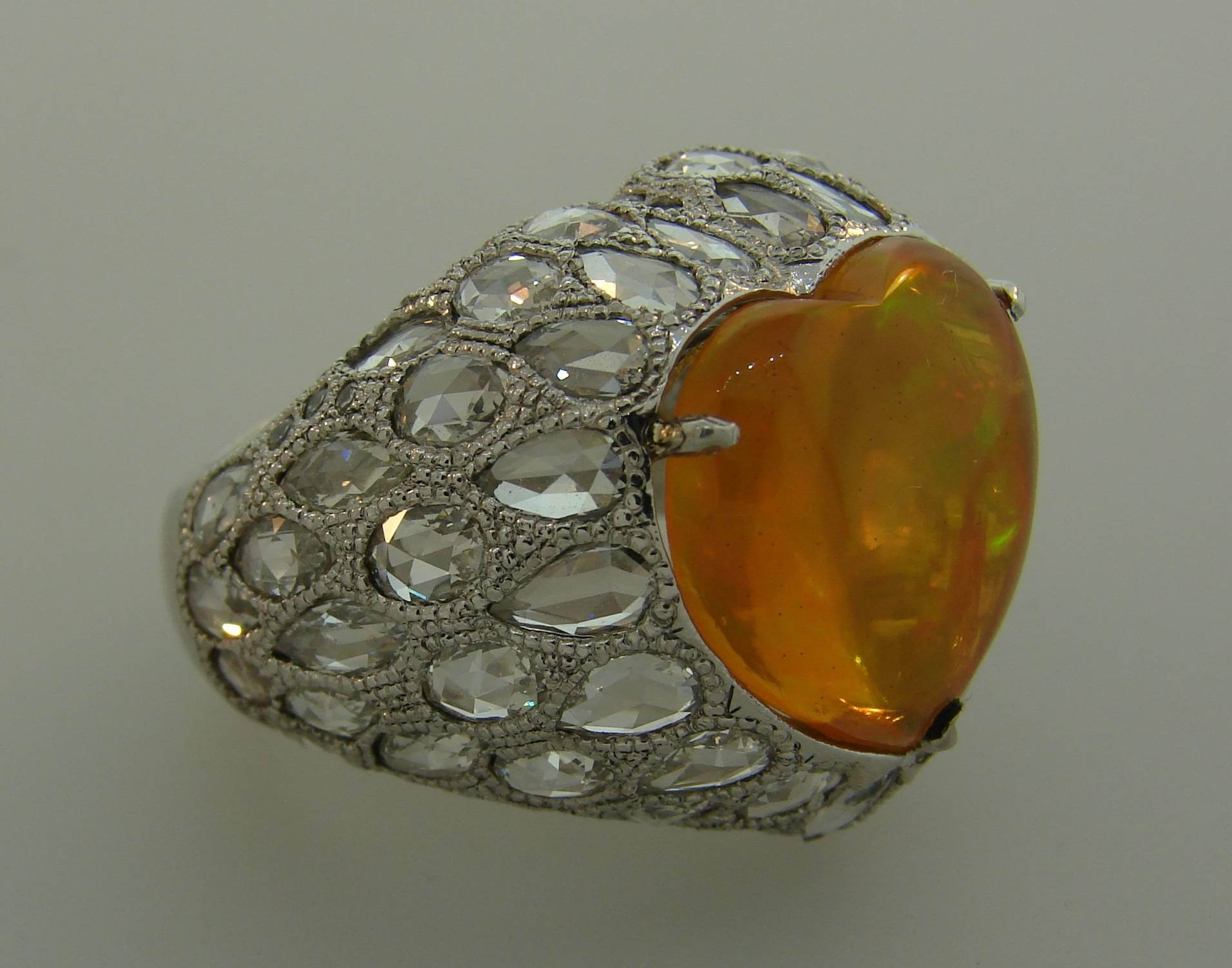 Women's 5.51 Carat Australian Opal Diamond White Gold Ring For Sale