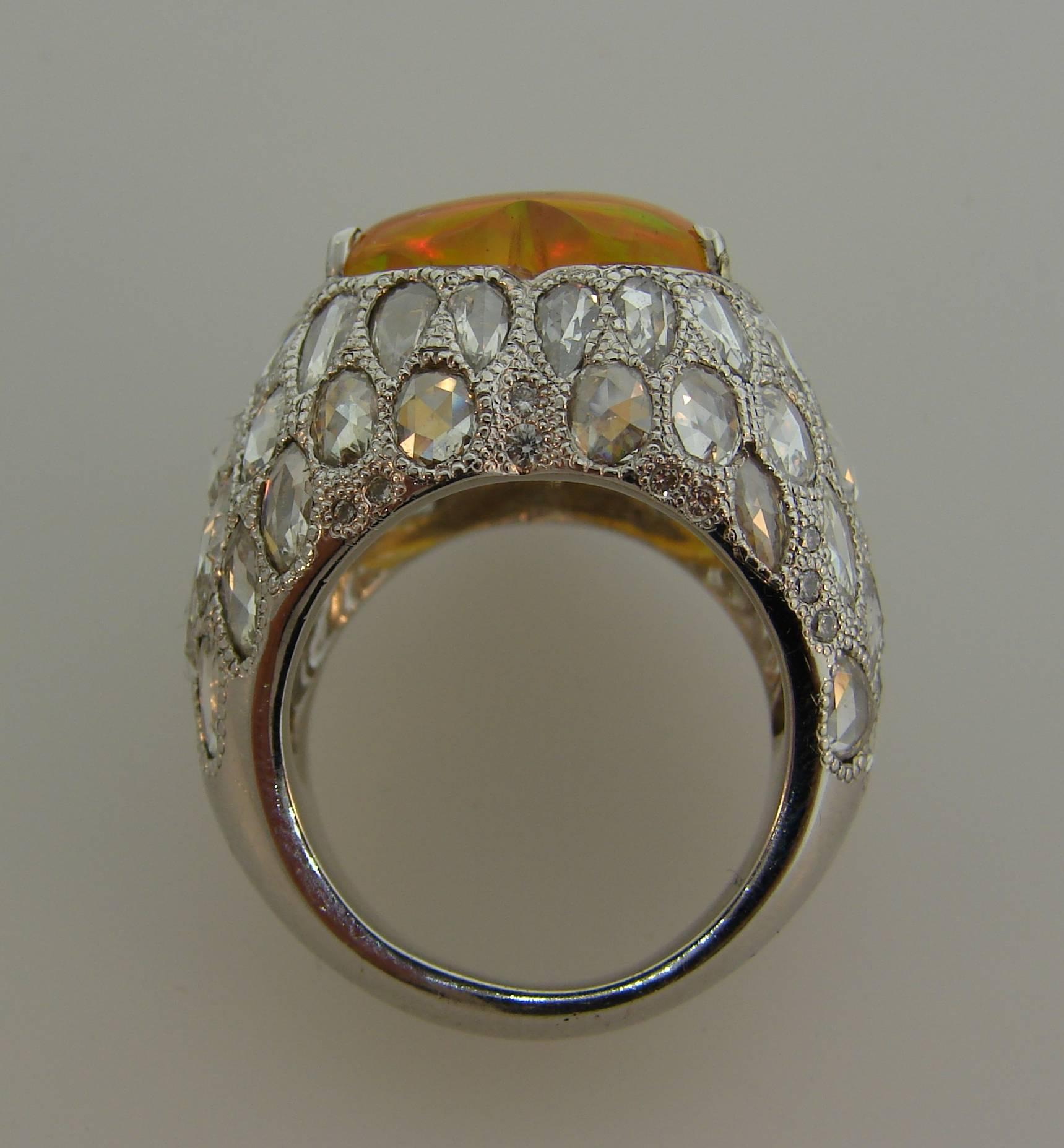 5.51 Carat Australian Opal Diamond White Gold Ring For Sale 2