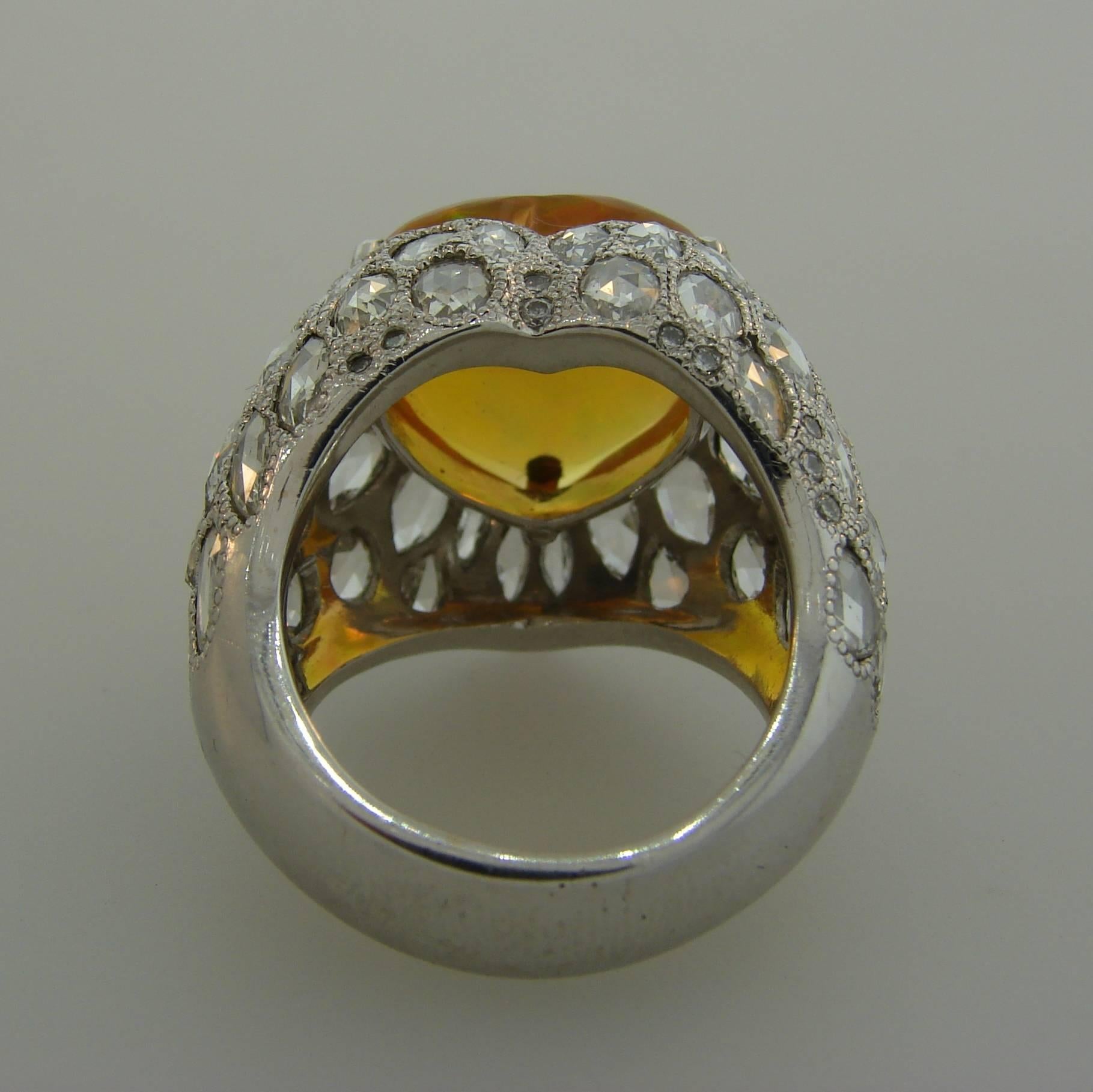 5.51 Carat Australian Opal Diamond White Gold Ring For Sale 3