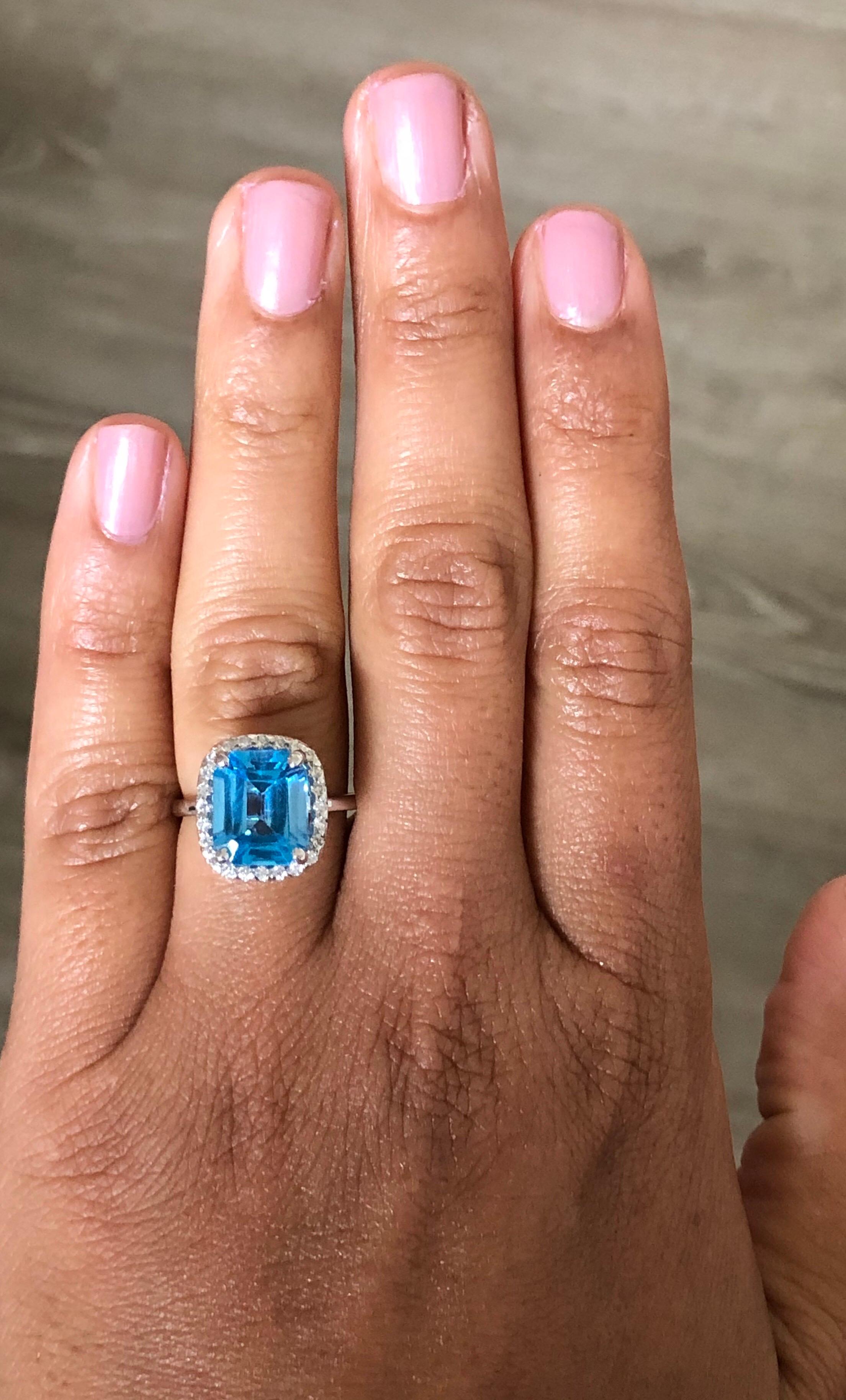 Contemporary 5.51 Carat Blue Topaz Diamond 14 Karat White Gold Ring For Sale