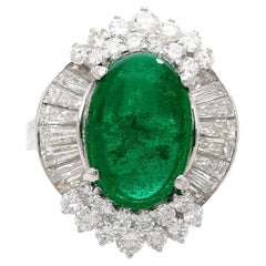 5.51 Carat Cabochon Cut Emerald & Diamond Platinum Ballerina Ring