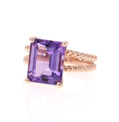 5.51 Carat Emerald Cut Amethyst Rose Gold Solitaire Ring