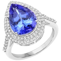 5.51 Carat Genuine Tanzanite and Diamond 14 Karat White Gold Cocktail Ring