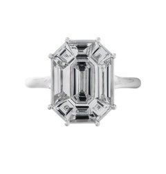 5.51 Carat Invisible Setting Emerald Cut Diamond Ring and Earring Suite