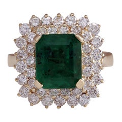 5.51 Carat Natural Emerald 18 Karat Yellow Gold Diamond Ring